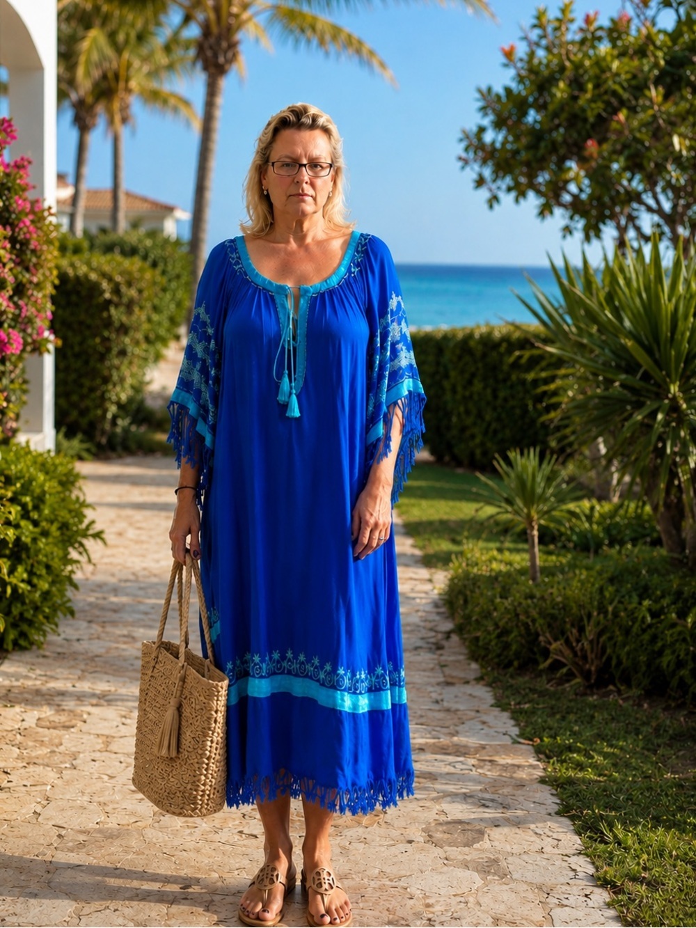 Dress XL Embroidered Boho‎ hippie tassels blue beachwear Coachella Hippie